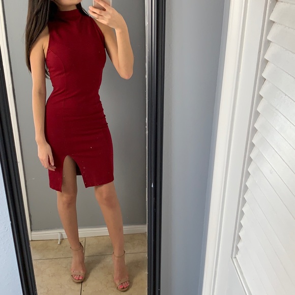 Burgundy body con dress - Picture 3 of 8